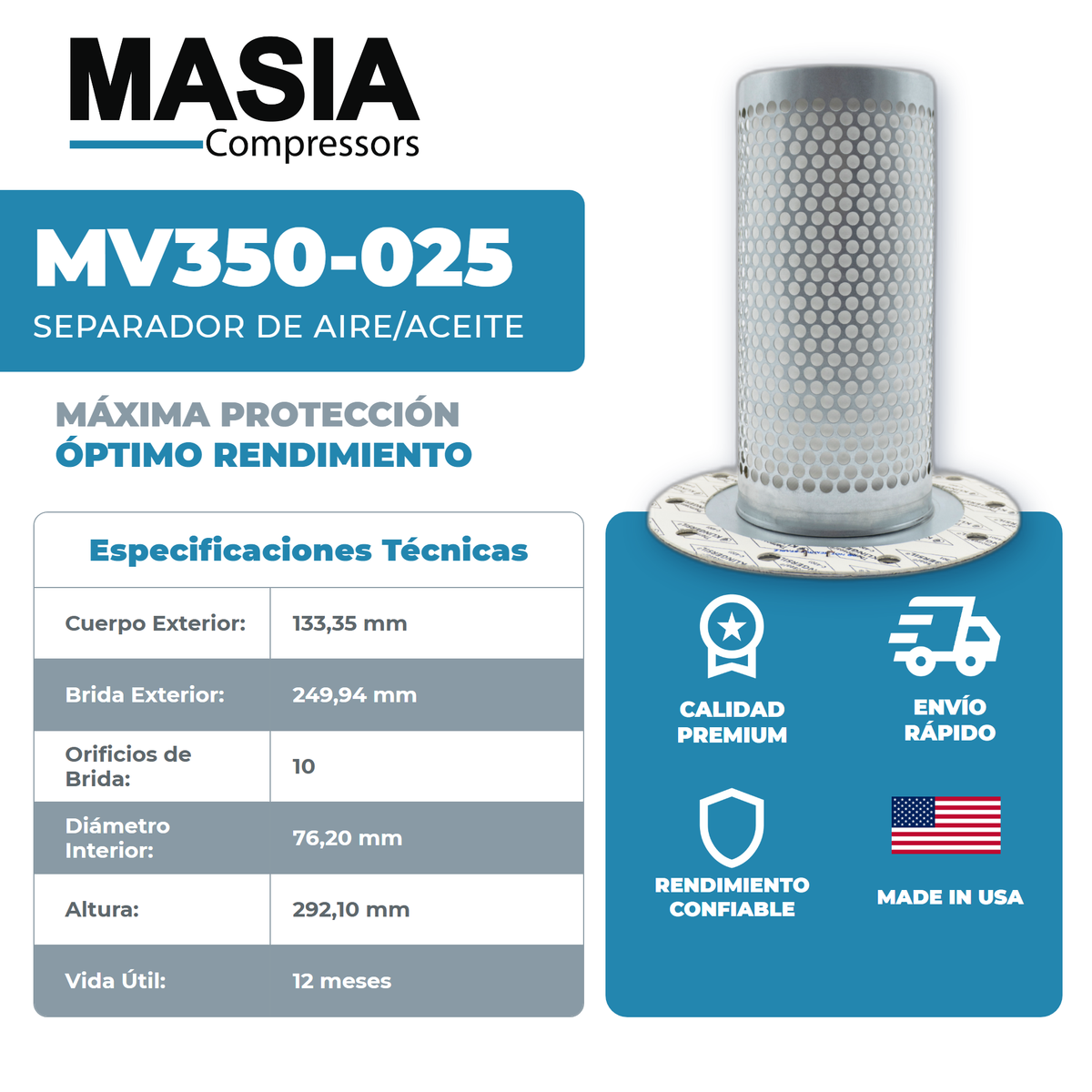 1615-6546-00 Filtro Separador Compatible con Atlas Copco