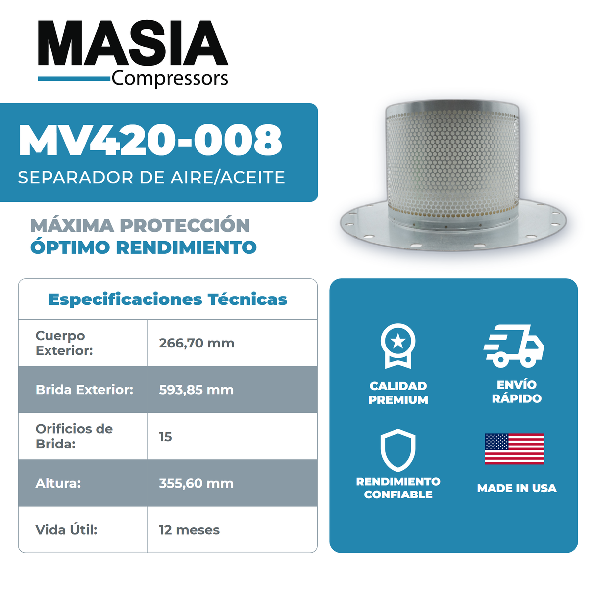 MV420-008 Filtro Separador Masia Compressors