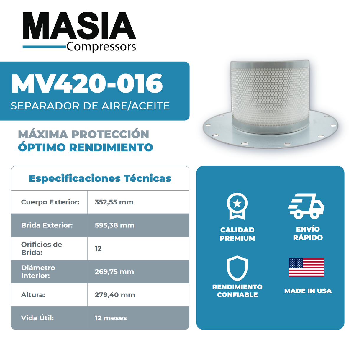 1621-9384-99 Filtro Separador Compatible con Atlas Copco