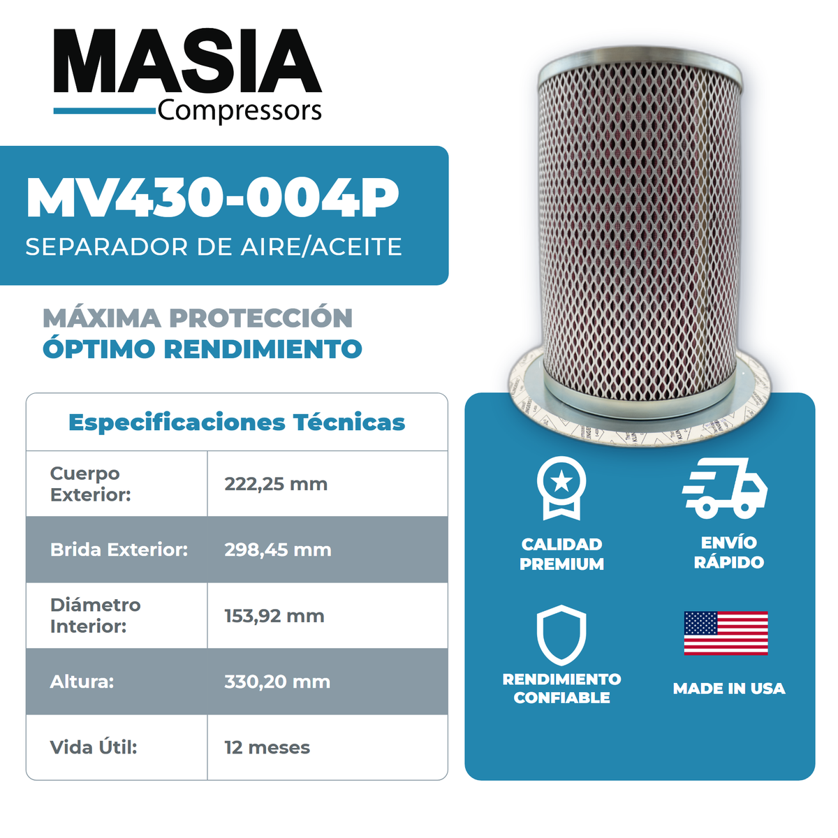 MV430-004P Filtro Separador Masia Compressors