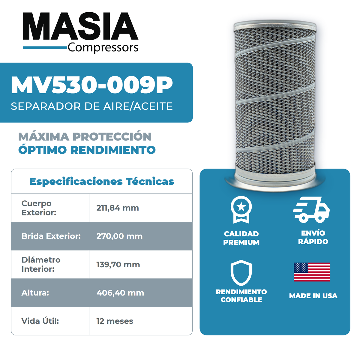 02250048-712 Filtro Separador Compatible con Sullair
