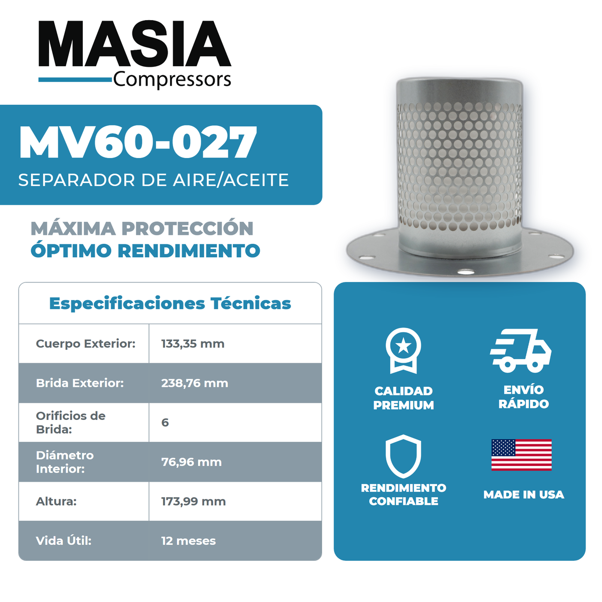 S138D0032 Filtro Separador Compatible con United Air Filter