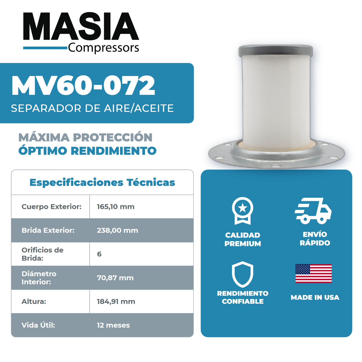 2901-1963-00 Filtro Separador Compatible con Atlas Copco