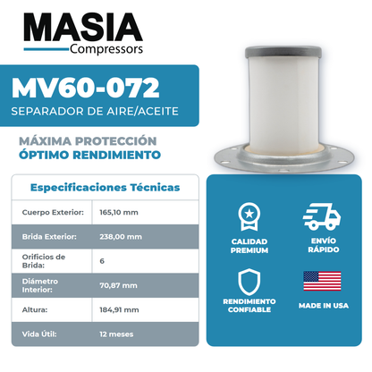 2901-1963-00 Filtro Separador Compatible con Atlas Copco