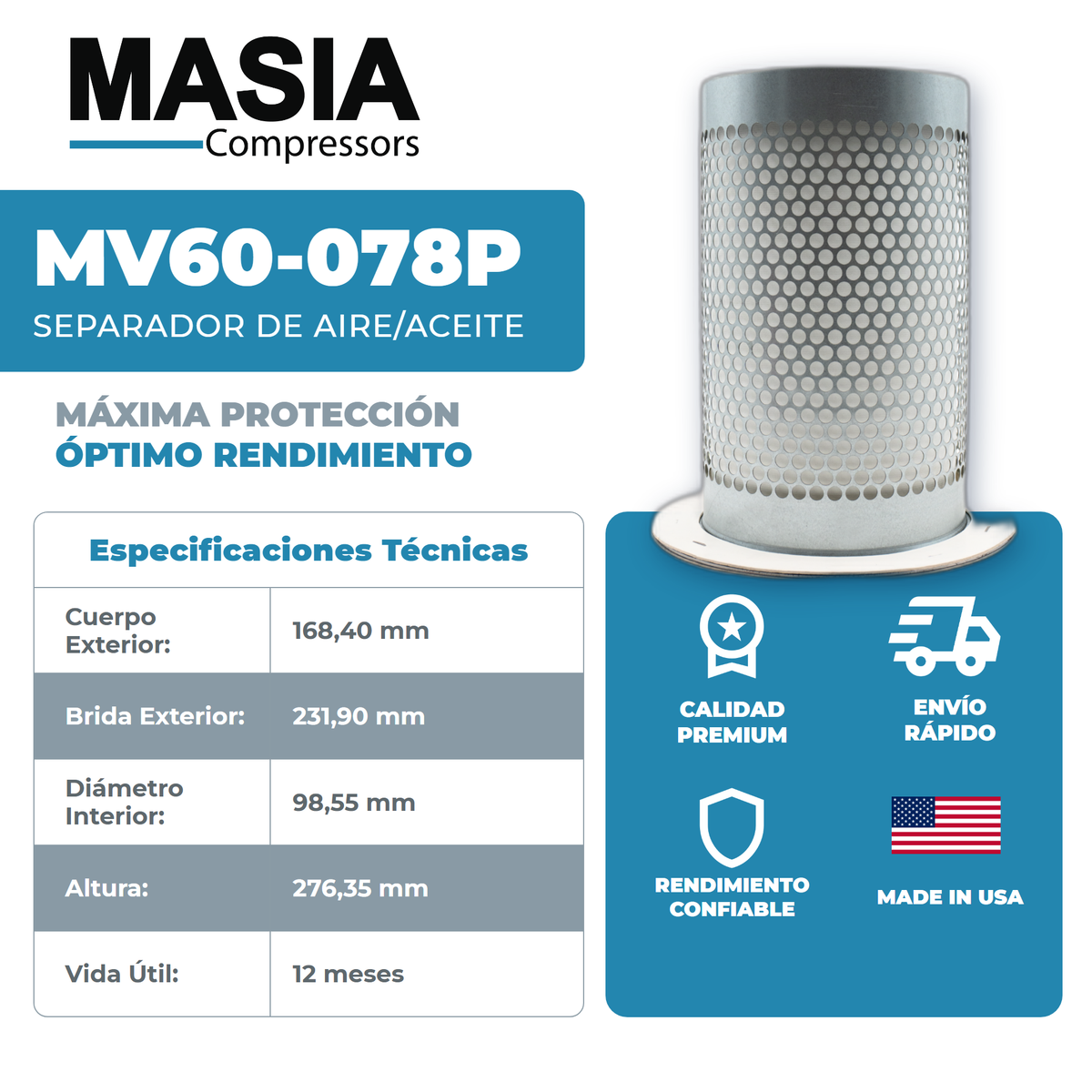 MV60-078P Filtro Separador Masia Compressors