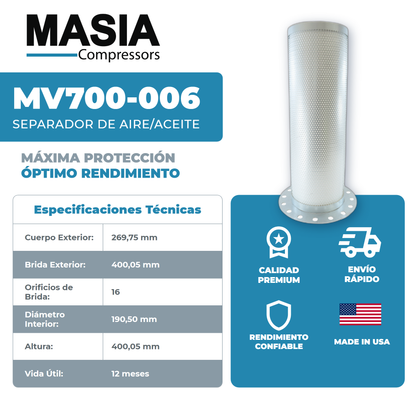 2911-0017-00 Filtro Separador Compatible con Atlas Copco