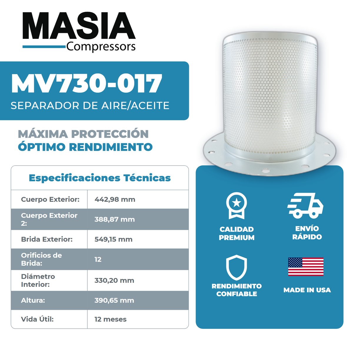 MV730-017 Filtro Separador Masia Compressors