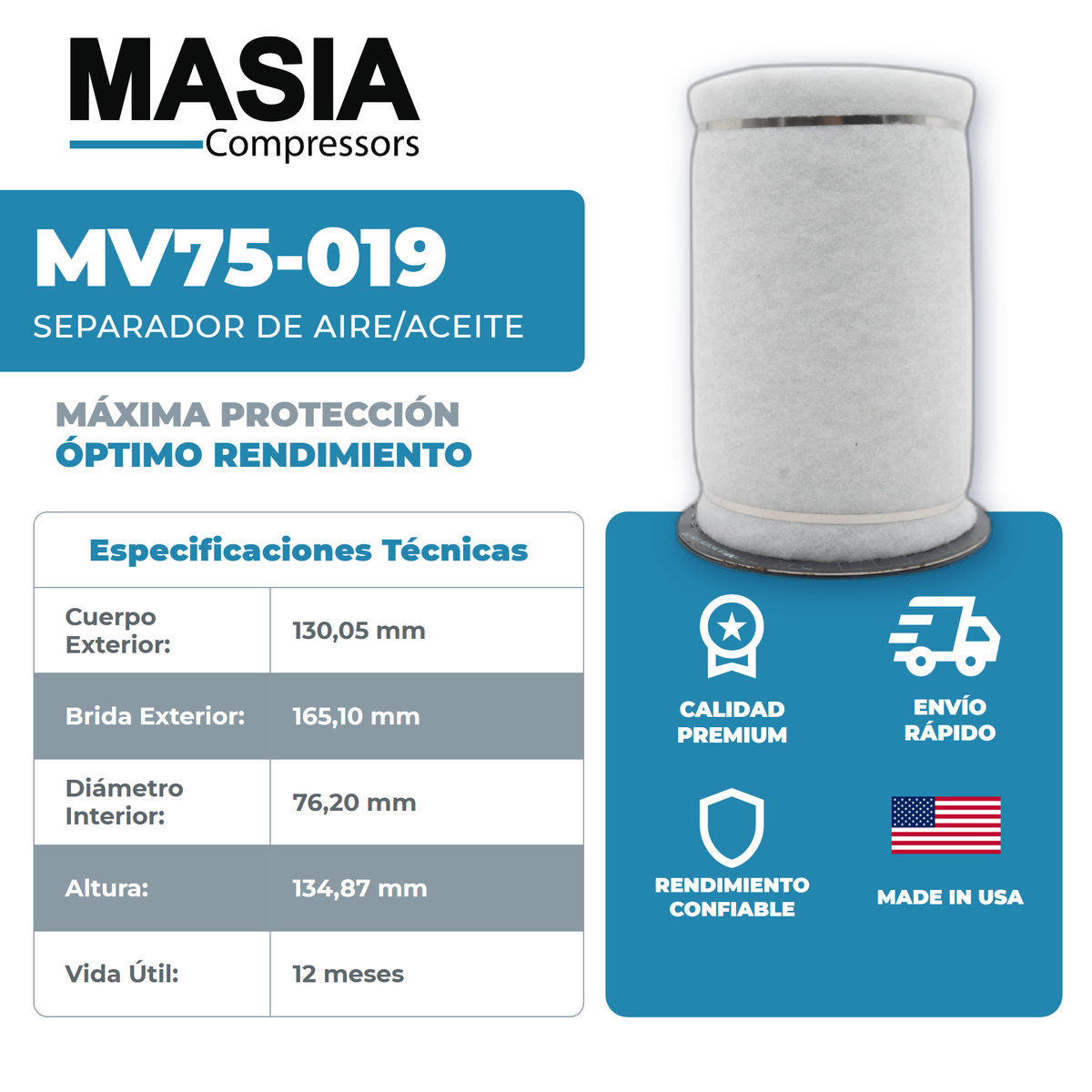 MV75-019 Filtro Separador Masia Compressors