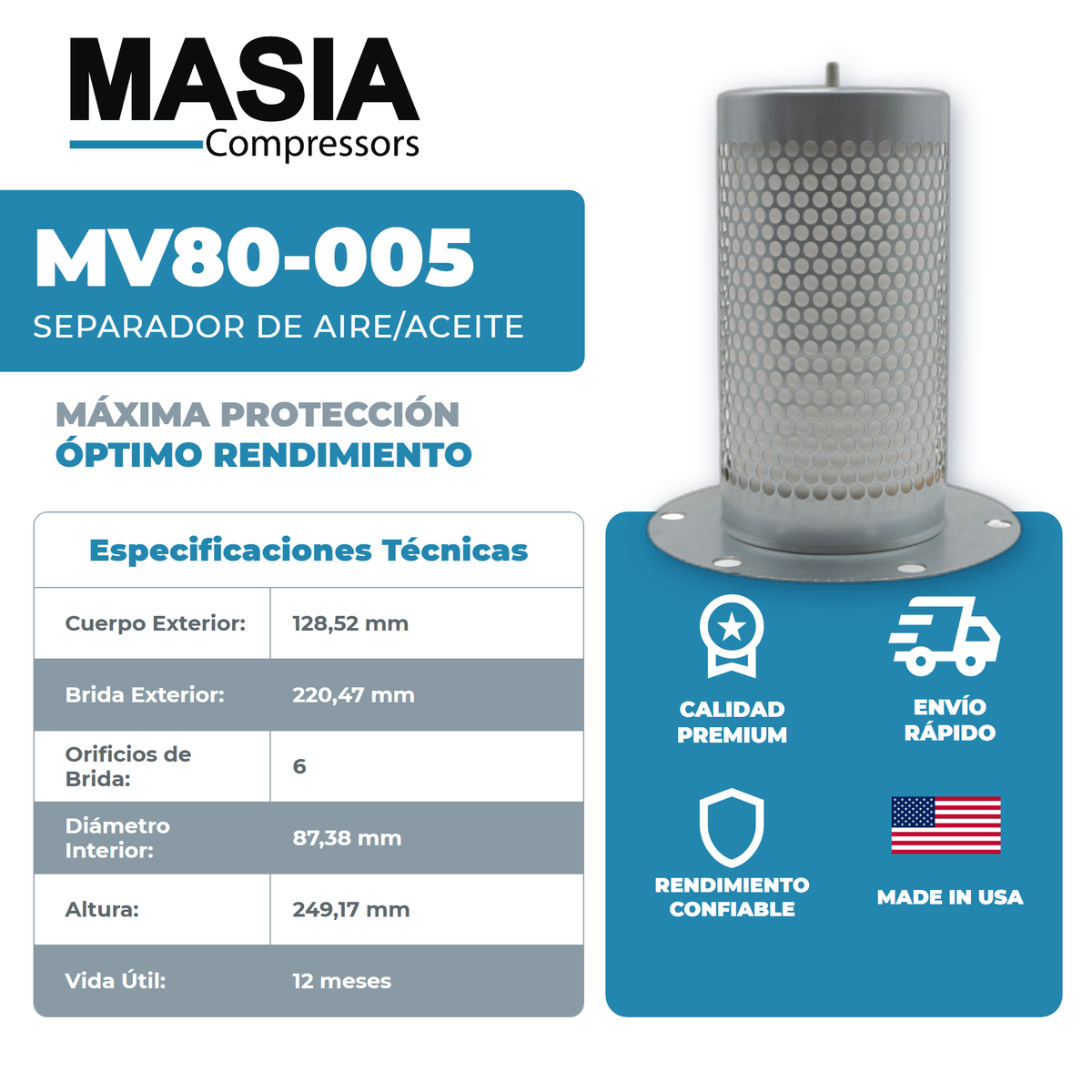 1612-3869-01 Filtro Separador Compatible con Atlas Copco