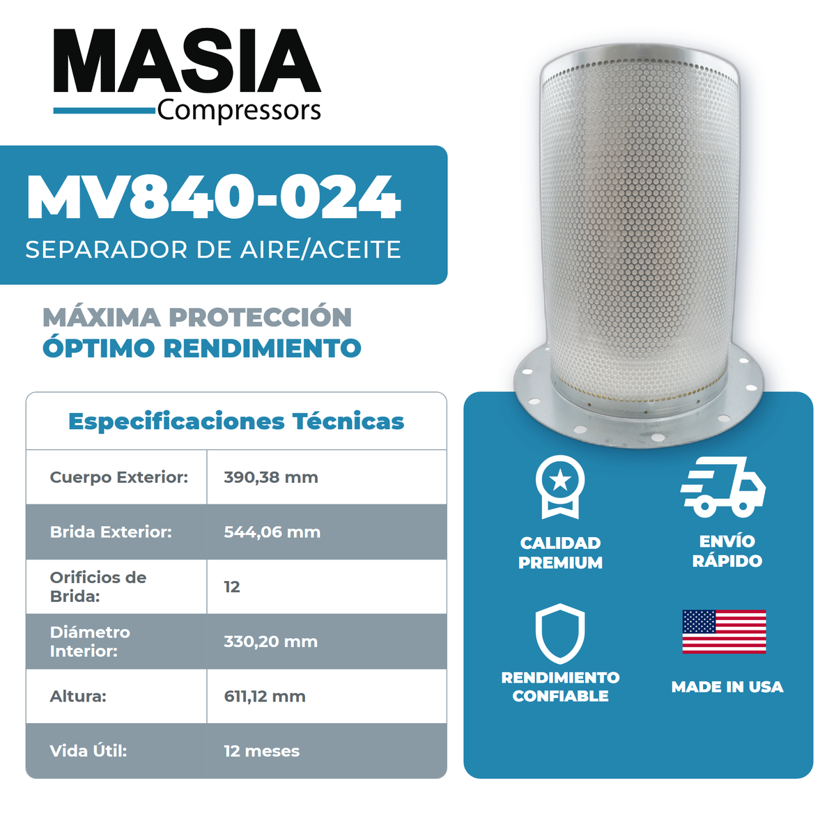 1623-0514-00 Filtro Separador Compatible con Atlas Copco
