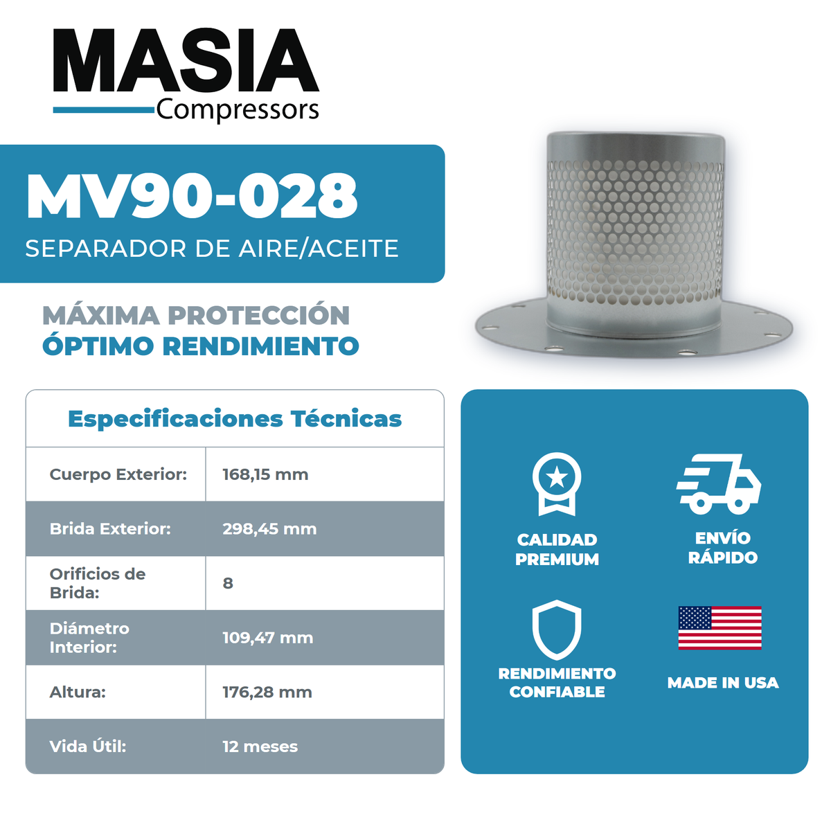 1613-9828-00 Filtro Separador Compatible con Atlas Copco