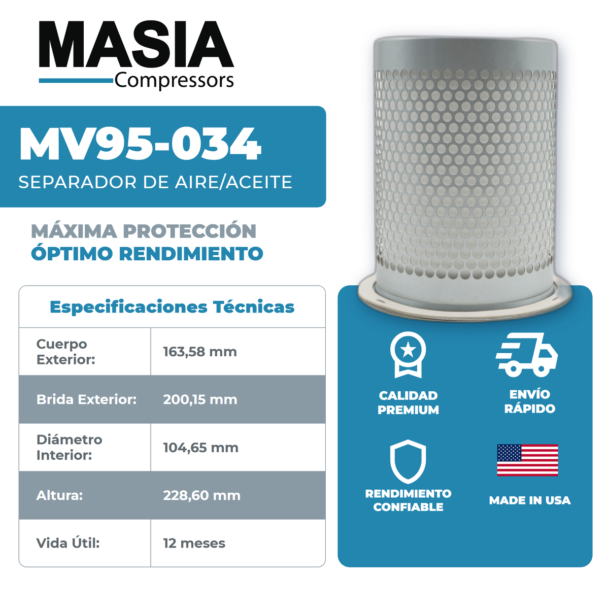 MV95-034 Filtro Separador Masia Compressors
